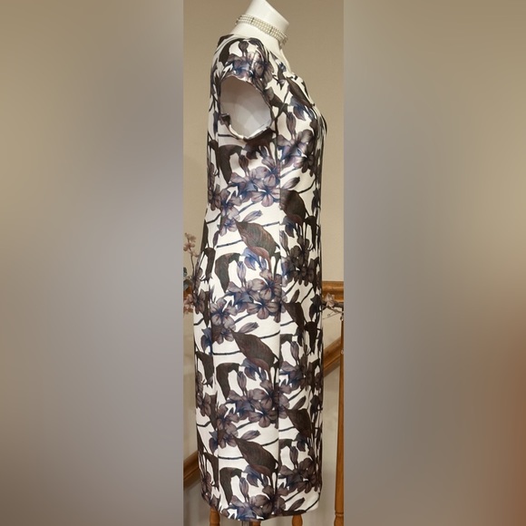 Beige BY ECI Cap Sleeves Multi Metallic Colors. Floral Print Sheath Dress-Sz 12 - Picture 6 of 16